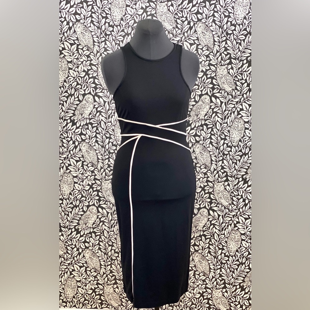 Anthropologie| Maeve Cavatina| Black Midi Dress with White Trim